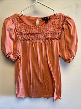J. Crew Coral Puff-Sleeve Smocked Yoke Top